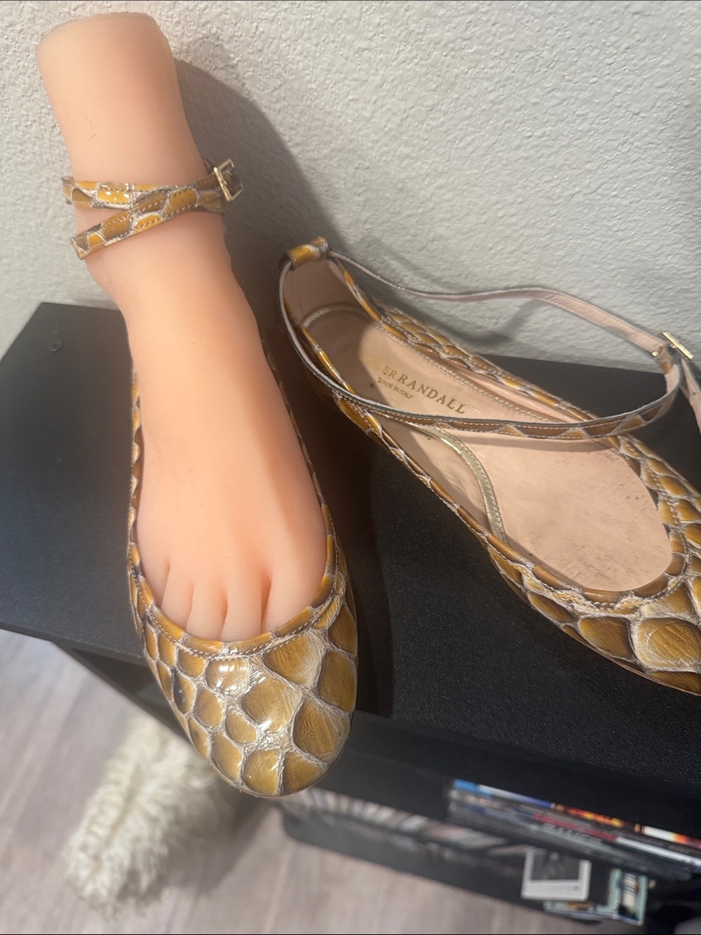 Loeffler Randall Yellow Snake-Print Ankle-Strap Flats